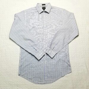 Neiman Marcus Men's Trim Fit Blue White Plaid Casual Buttondown Shirt, 16  36/37